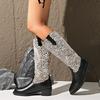 Leopard print European and American sleeve but knee boots autumn new women's large size thick heel knight boots