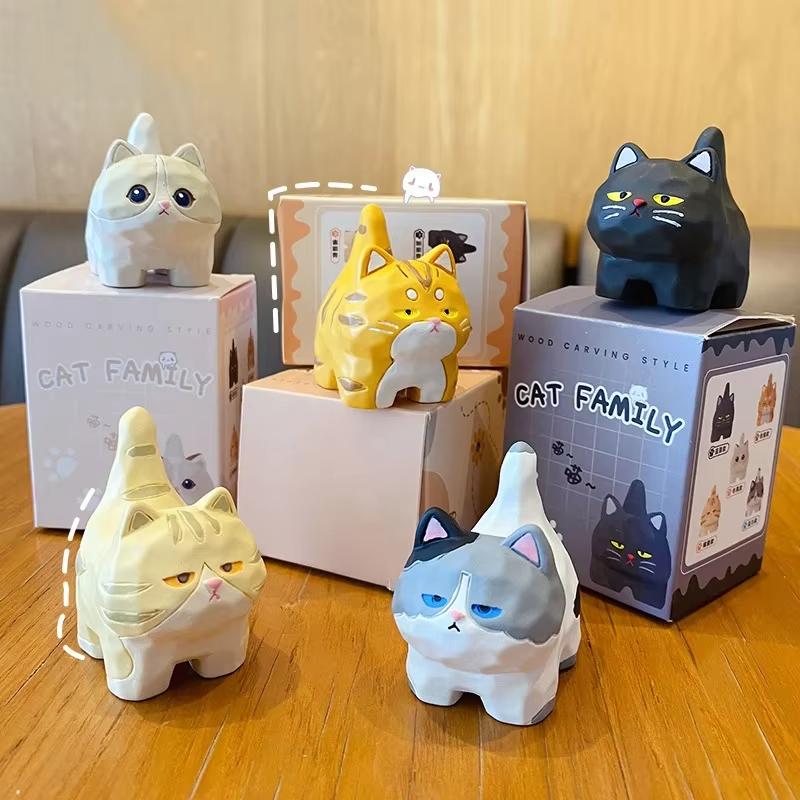

Cartoon Cat Ornament Home Desktop Car Interior Decoration Meow Wood Carving Style Resin Small Ornaments Original Creative Gifts