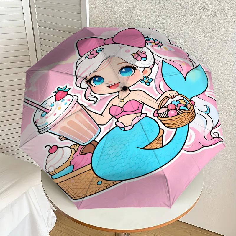 1pc Mermaid Picnic Pattern Umbrella Design Automatic Opening and Closing Umbrella, High-quality Travel Umbrella,  c1128267