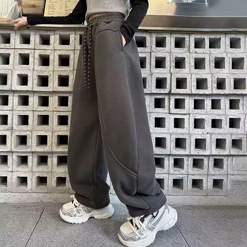 Dívčí kalhoty s širokými nohavicemi pro jaro a podzim 2025 - Ležérní módní pracovní a sportovní kalhoty pro velké děti