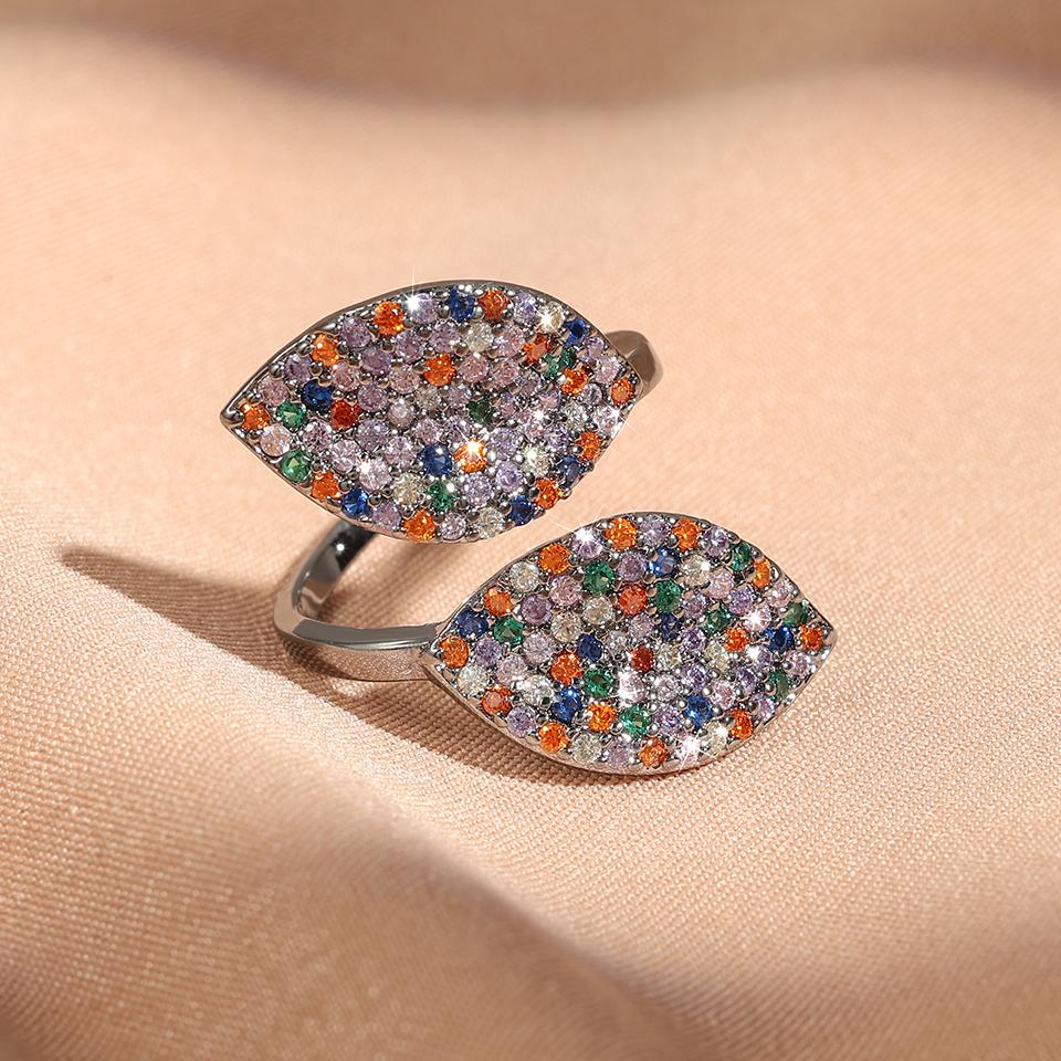 

ZAKOL Блестящие кольца с микропаве из циркония в виде цветка и листа, регулируемые, открытые, серебряного и золотого цвета, свадебное кольцо для помолвки, подарок resizable