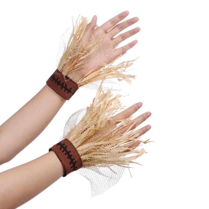 4pcs Set of Straw Props Carnival Party Decoration Set Halloween Adult Hat Glove Necklace Cosplay