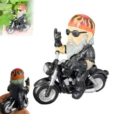 Motocyklová trpasličí socha Pryskyřičná dekorace trpaslíka jezdícího na motocyklu Vnitřní Venkovní Trpasličí figurka do dvora zahrady pokoje na stůl polici