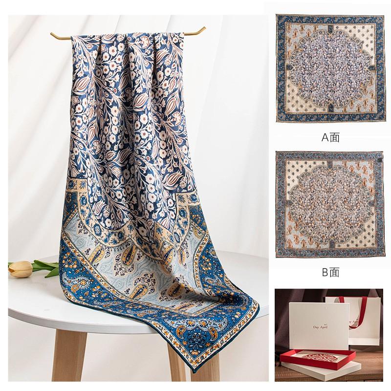 2026 Silk Wool Scarf Double-sided Floral Print Neck Warmer Fashion Shawl
