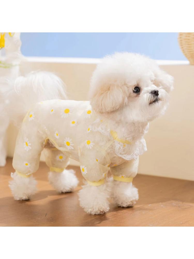Puppy Insect Proof Jumpsuit Summer Breathable Mesh Dog Clothes Teddy Strawberry Pattern Four Legged Clothing Cuter Bichon Cover