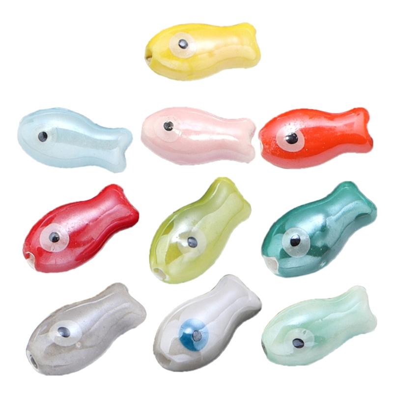 10 Pieces Artistic Double Sided Ceramic Fish Beads Crafting Supplies Spacers For Homemade Jewelry Phone Chains