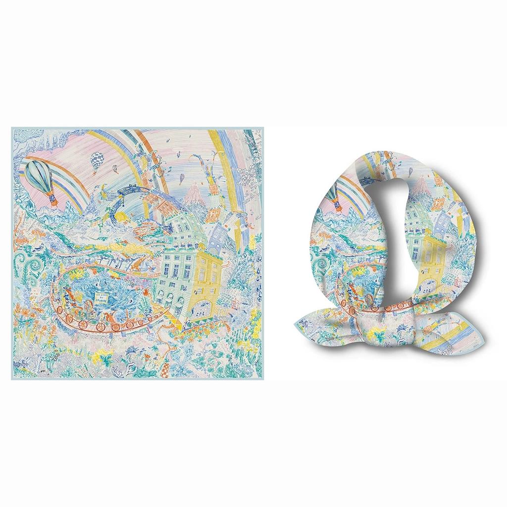 Printed Headband Scarf Women 53CM Twill Silk Decorative Handkerchief Collar Scarf
