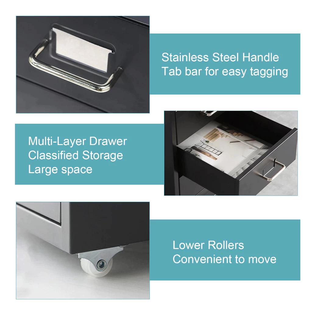 Metal filing cabinet 3/5/6 Office metal steel cabinet with wheels and lock, suitable for home offices and schools