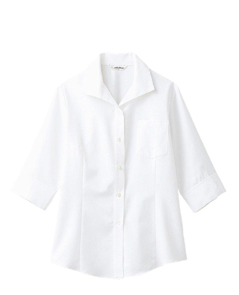Albe Sleeve Waffle Blouse with Open Sizes Suitable for Food and Beverage and Office BL6816 Japanese Size 11 to Japanese Size Women's 3/4 Collar, 7-19,