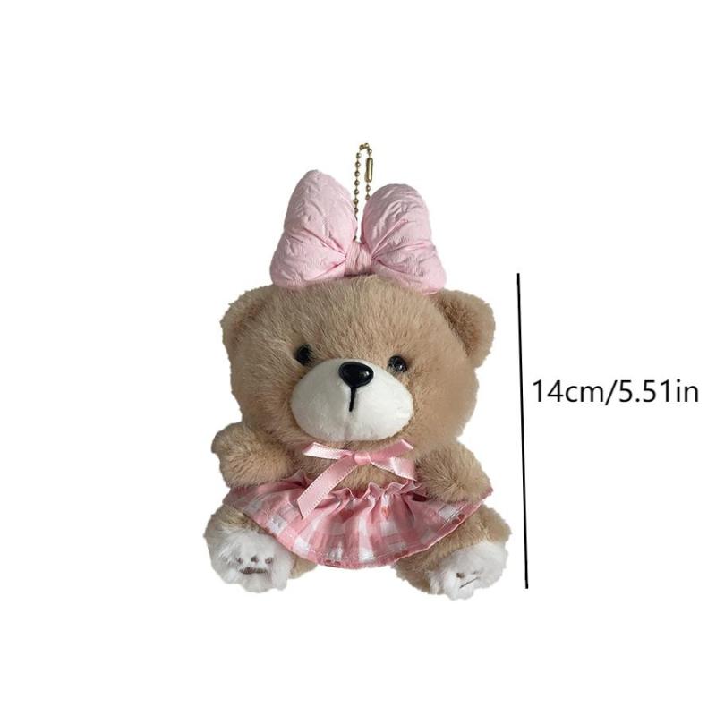 Cute Bow Little Bear Plush Doll Toy Keychain Cartoon Stuffed Doll Keyring Bag Pendant Backpack Hanging Decoration For Kid Gifts