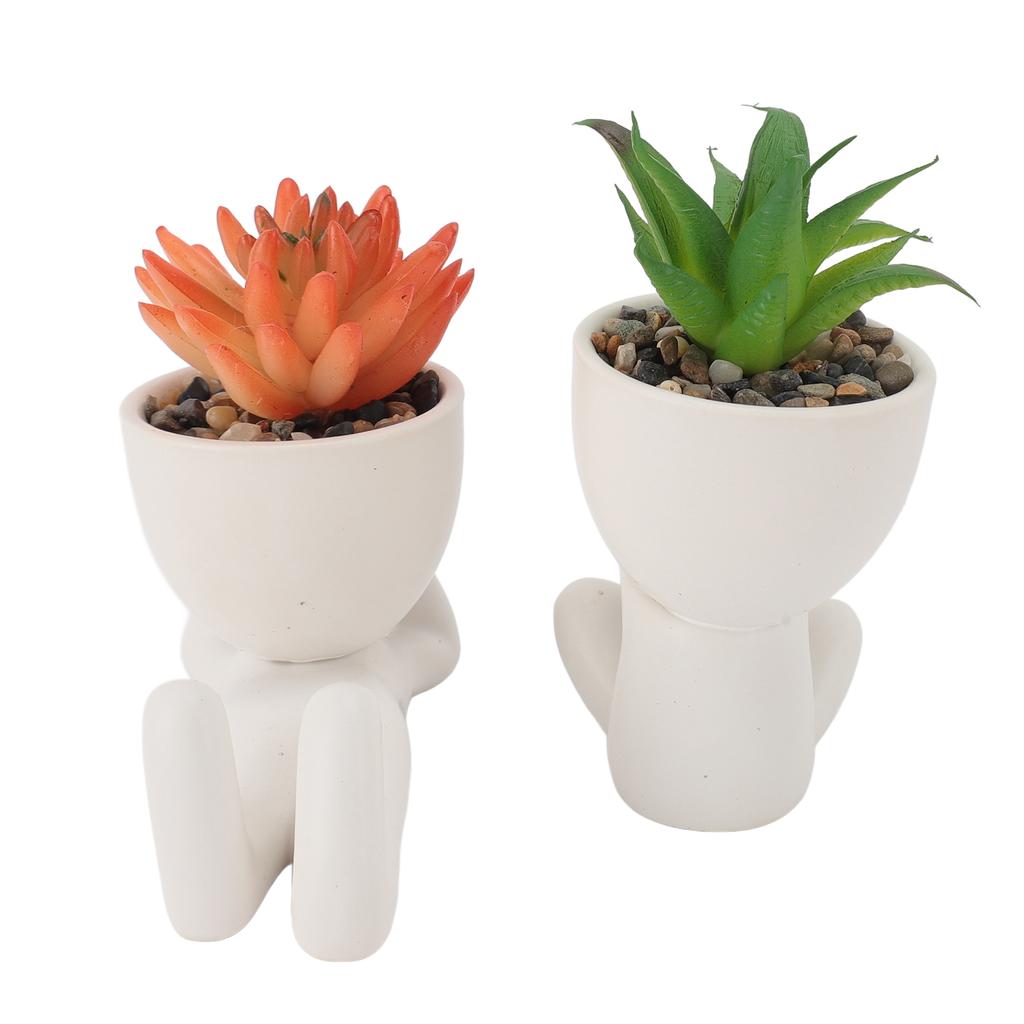 2pcs Artificial Flower Pot Cute Innovative Human Shaped Fake Flower Pot for Home Desktop Decor