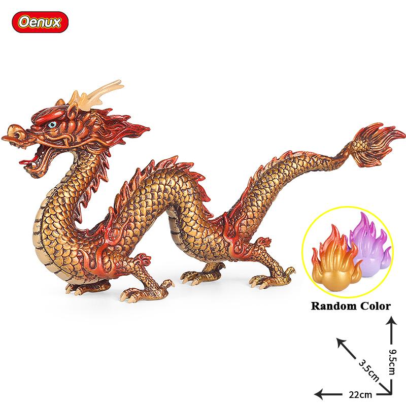 Oenux Original Mythical Chinese Dragon Dinosaurs Action Figures Animals Model Solid PVC Decoration Collection Kids Toy Gift