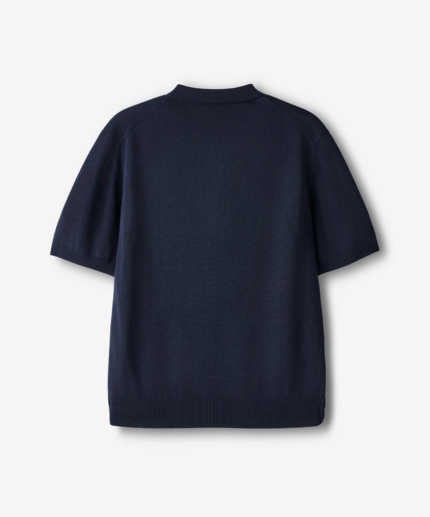 ECORR Linen Henley Neck Collar Crop Short Sleeve Knit_Navy