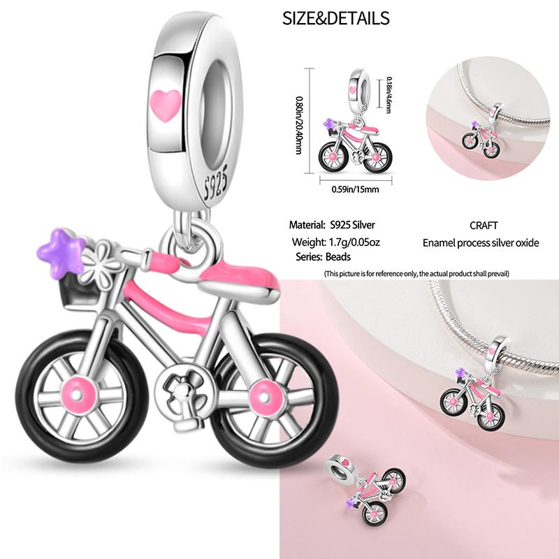 925 Sterling Silver Bicycle Tourist Car Jeep Electric Car Helmet Beads Pendant Charms Fit Bracelet DIY Birthday Jewelry Gift