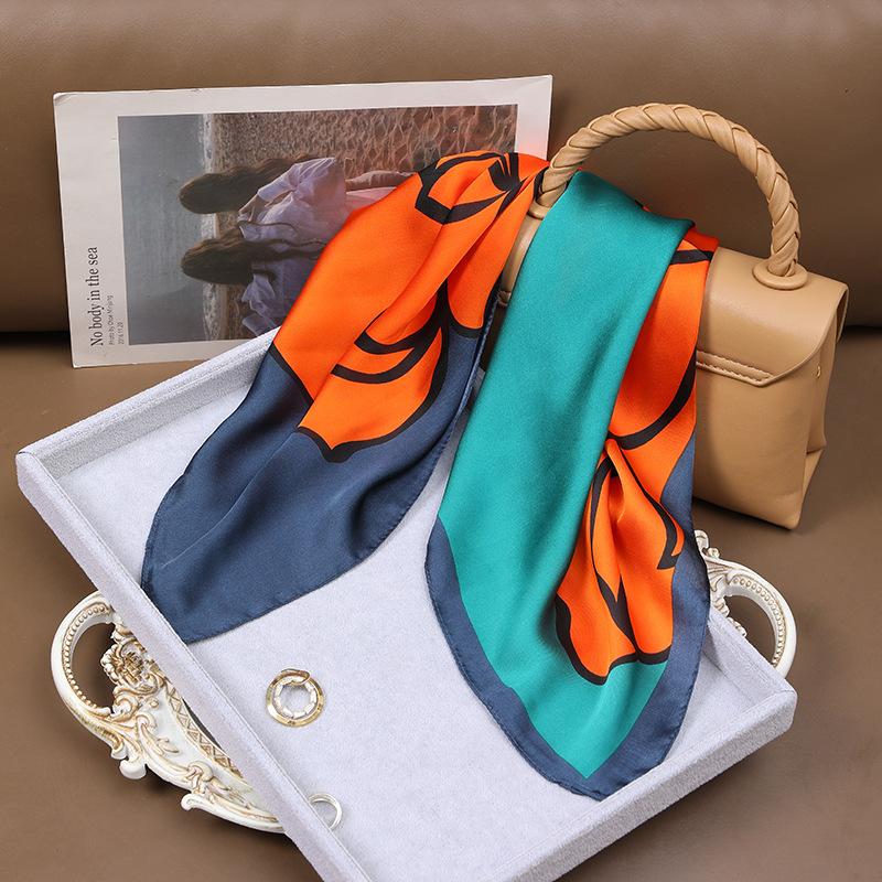 27.6inch Colorful Print Square Scarf Simulated Silk Neck Scarf Mature Style Professional Versatile Small Scarf