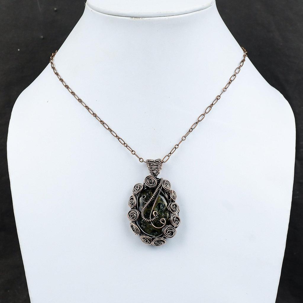 Copper Seraphinite Pendant Copper Wire Wrapped Jewelry Gemstone Copper Pendant Wire Wrapped Pendant Handmade Brand New Jewelry Gift For Him