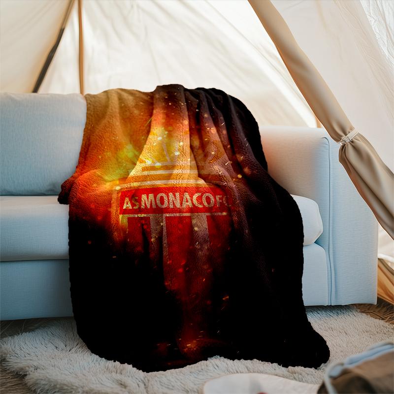 1PC Football Monaco Printed Soft Flannel Blanket Throw for Adult Bedroom Living Room Sofa Camping Travel Fan gifts Christmas Gifts