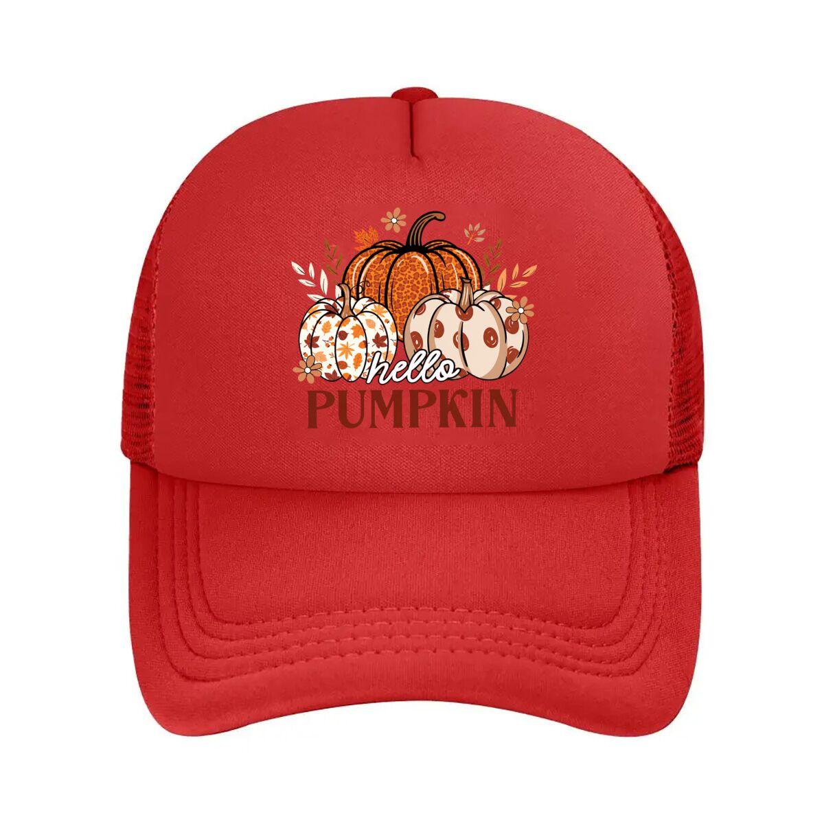 Hello Pumpkin Fall Harvest Floral Leopard Pattern Mesh Baseball Cap Hip Hop Adjustable