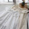 New Spring Clothes Korean Lace Hollow Doll Collar Colorful Button Trumpet Sleeves Sweet Shirt for Women