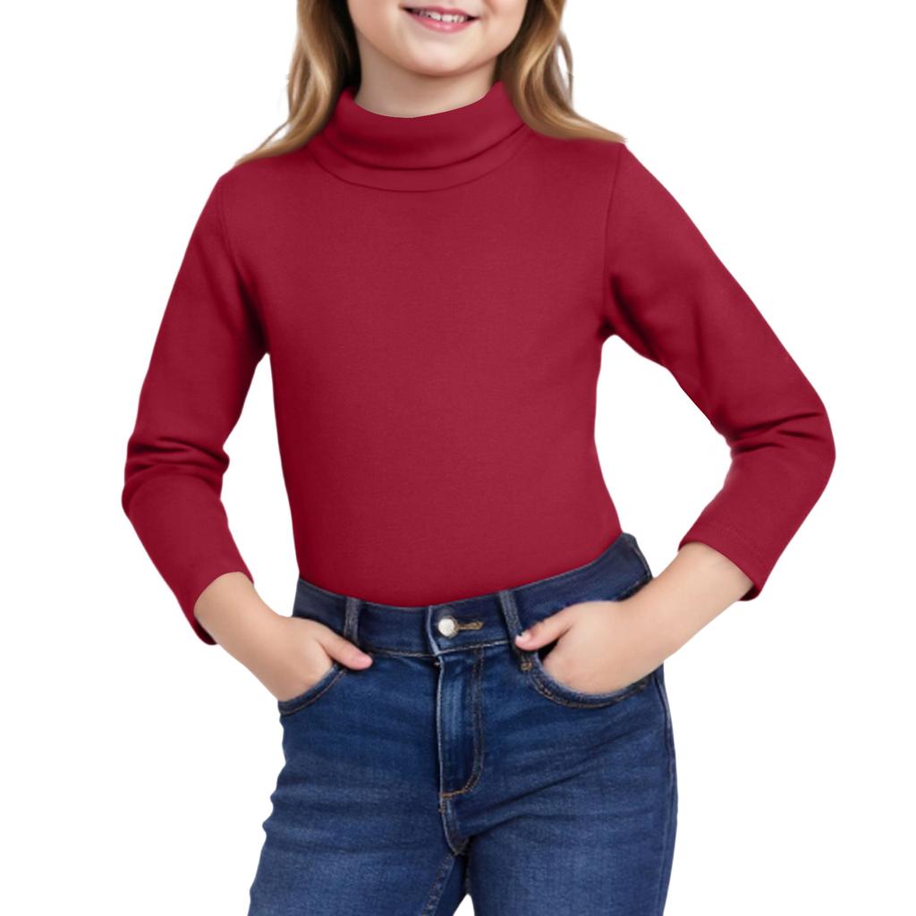 Girls Cute Tops Spring  High Neck Solid Long Sleeve Round Neck Top Party Birthday School Sweaters