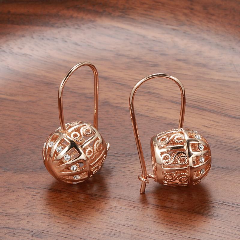 New Trend  Rose Gold Bridal Earrings For Women Unusual Hollow Flower Ball Drop Earrings Wedding Daily Fashion Jewelry