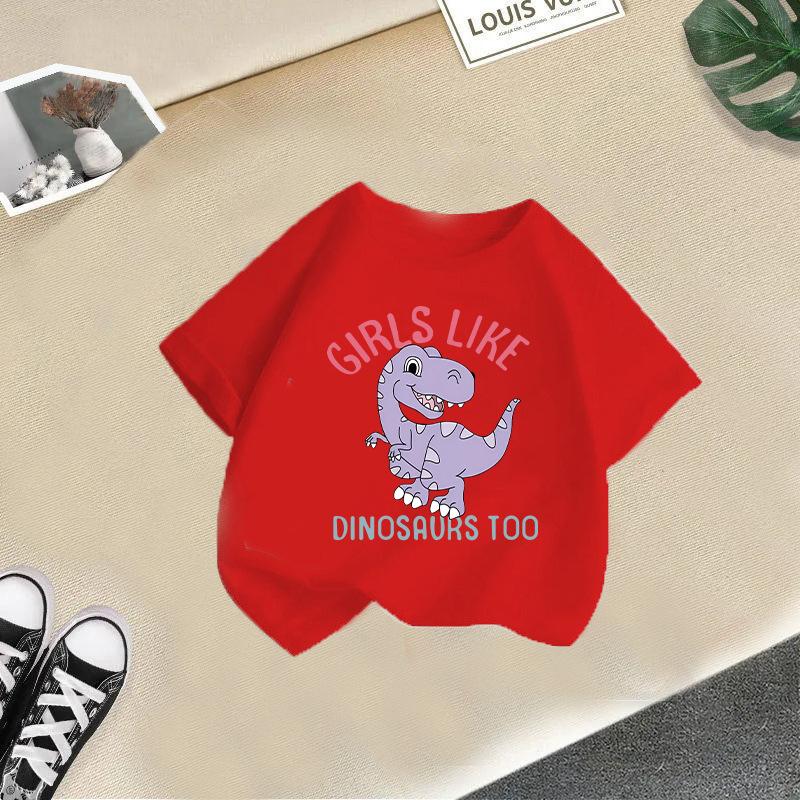 Children T-shirtDinosaur Printed Kids 100% Cotton Clothes Tshirt Tops Tee Boys Girls Short-sleeved T Shirt 2-13Y