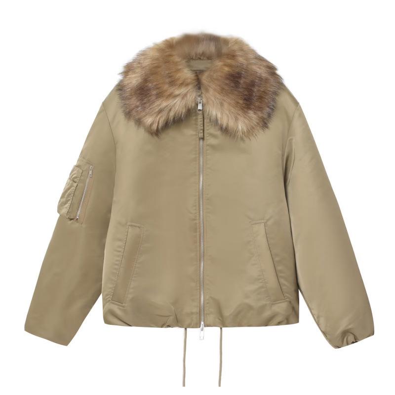 Spring 2026 European & American Style Faux Fur Lapel Pilot Jacket Large