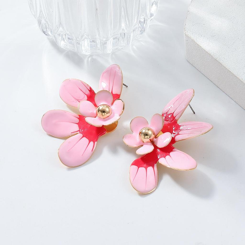 Pinkdudu New Multi Color Drip Oil Flower Stud Earrings Fashionable  Sweet Earrings For Women PD2184