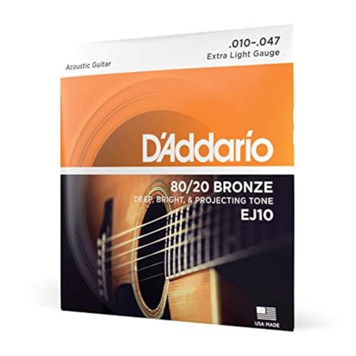 D'Addario Acoustic Guitar Strings 80/20 Bronze Extra Light .010-.047 EJ10 [Domestic Genuine Product]