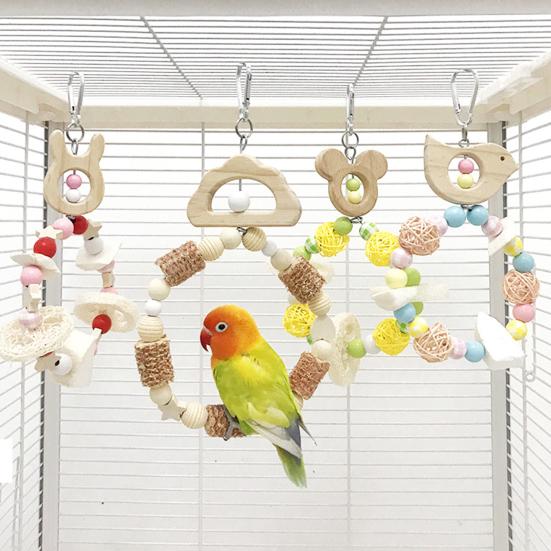 Wooden Parrot Swing Hanging Bird Perch Bird Chew Toy Birdcage Pet Accessory for Cockatiels Lovebirds Budgerigars