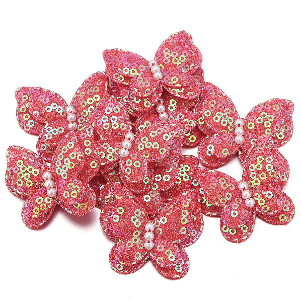 

10pcs 44x34mm Glitter Sequins Double Layer Butterfly Appliques For Women Girl DIY Clothing Sewing Hat Cute Headwear Decoration червоний