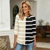 Women 34 Sleeve Crew Neck Button T Shirt Casual Striped Print Loose Fit Pullover Top for Daily Wear Office School Travel