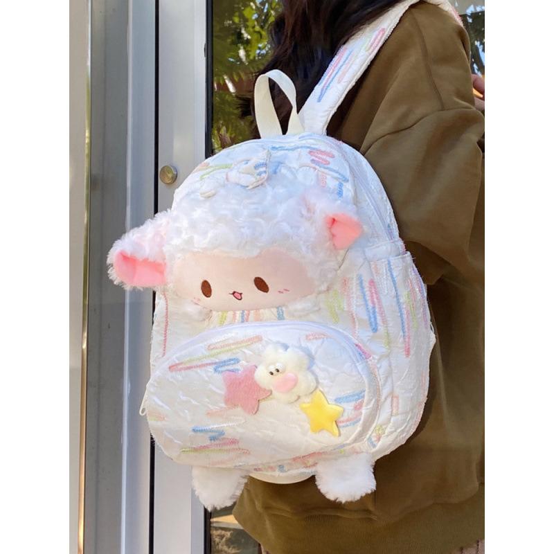 Schoolbag high value cute small wool fleece backpack winter new female college student schoolbag large capacity commuter backpack