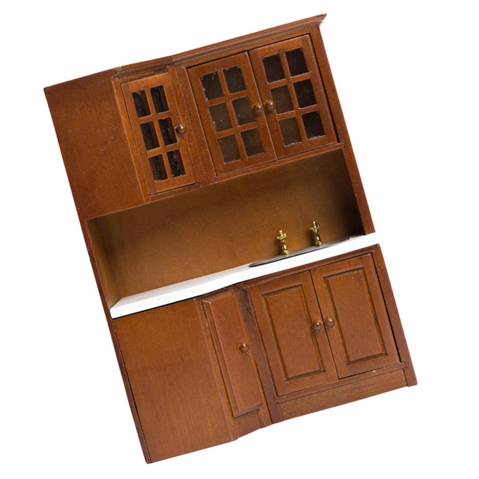 Dollhouses Kitchen Cabinet Wooden Miniature Furniture for 1/12 Dollhouses Decoration Scene Displaying Accessories