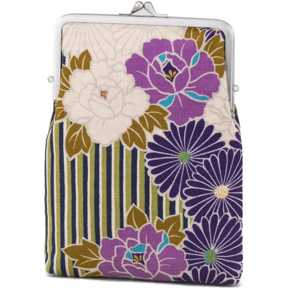 Noren Goshuincho for 2 Stamp 22 x 14cm x Made in Retro Flower Pattern Case/Pouch Books, 2.5cm, Japan, (Retro Flower/Purple)