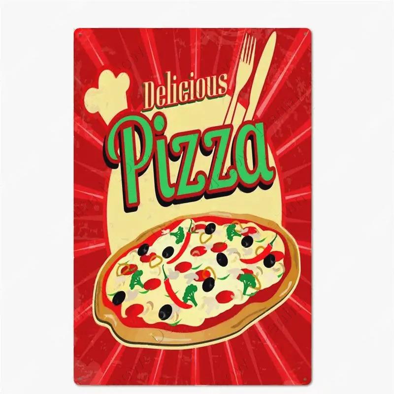 Great Food Vintage Metal Signs Pizza Zone Plaque Pub Bar Home Decoration Best Homemade Posters Italian Pizza Wall Art Plate