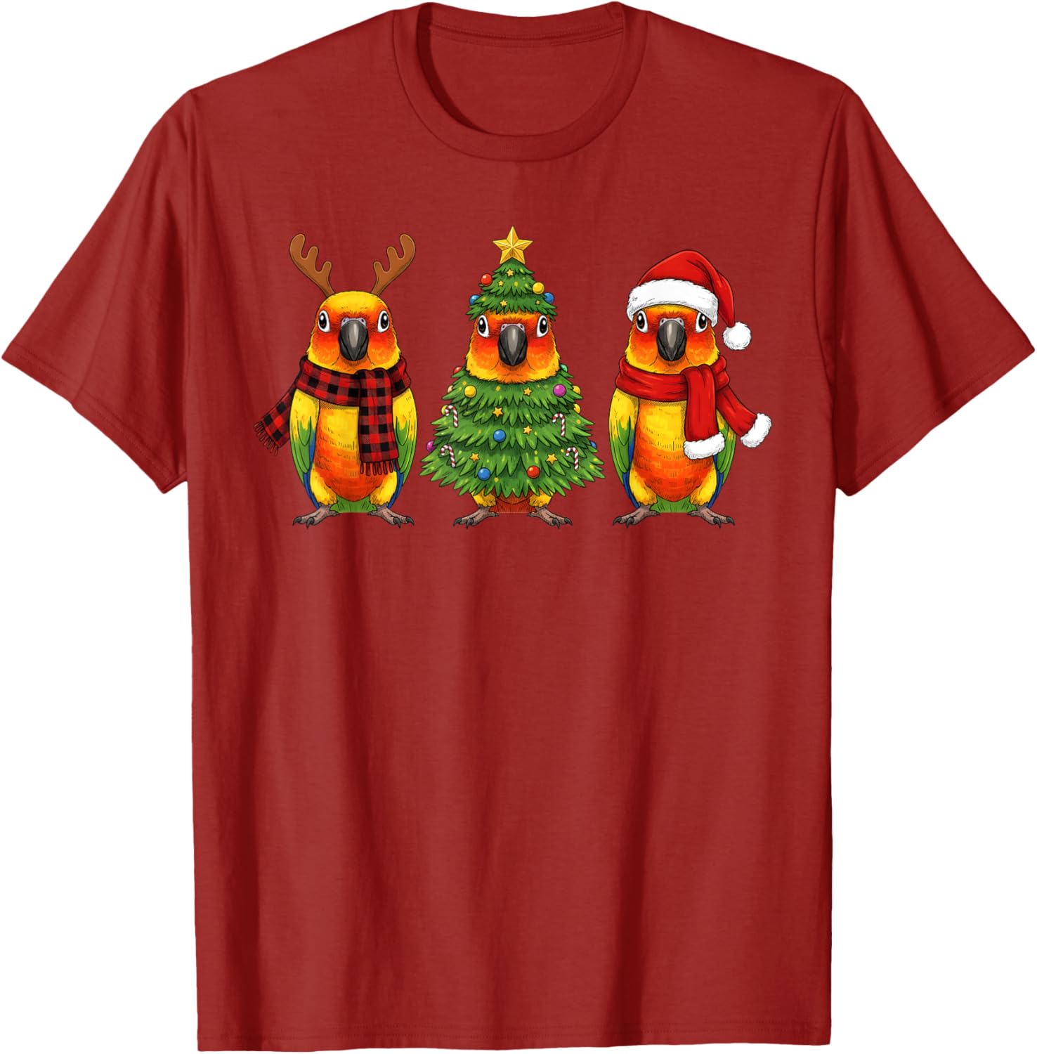 Conure Parrot Christmas Tree Santa Reindeer Graphic Tee Men Casual Cotton Short Sleeve T-Shirt S