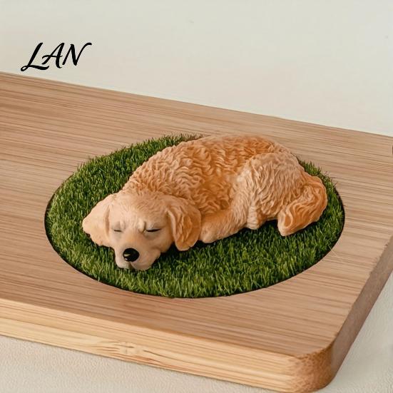 Cute Puppy Car Dashboard Decorations 2Pcs Sleeping Resin Dog Figurine, Decor for Creative Gift Lovers Women, Mini Calming Statue Desk, Interior