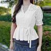 ZANZEA Women Casual V-Neck Short Sleeve Summer Lace Blouse