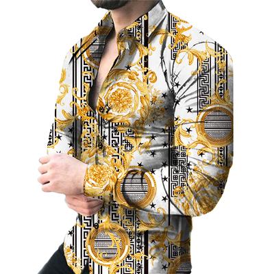 3D Çiçek Baskılı Erkek Günlük Uzun Kollu Gömlek