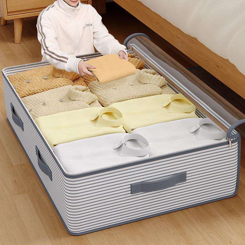 Non-Woven Underbed Storage Bag – See-Through, Foldable, Large Capacity Dustproof Organizer for Blankets, Clothes & Toys.