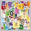50 Stück/1 Los Digitale Block-Aufkleber Cartoon-Animation Pädagogisch Lustig Kinder-Graffiti Schreibwaren Desktop-Aufkleber