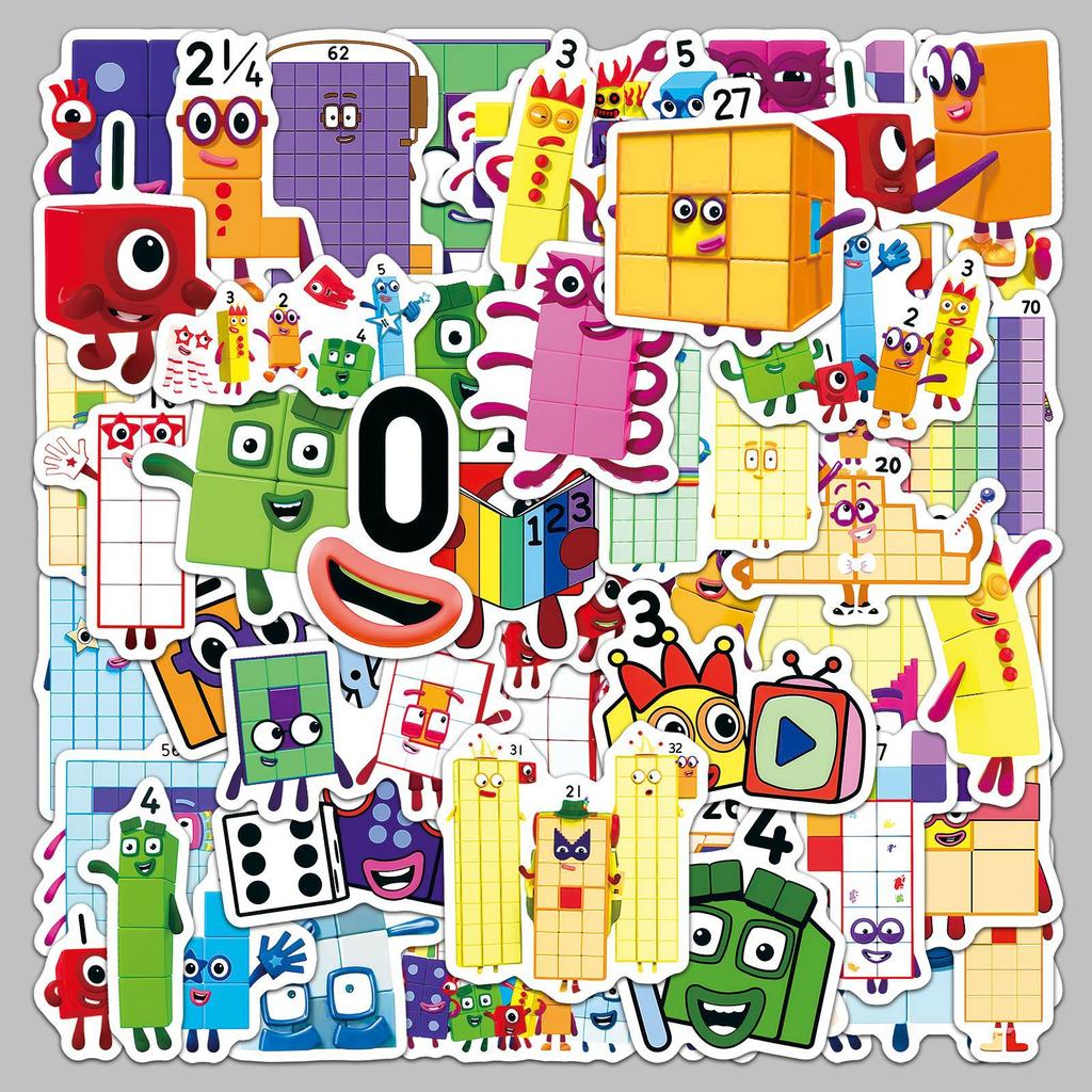 50 Stück/1 Los Digitale Block-Aufkleber Cartoon-Animation Pädagogisch Lustig Kinder-Graffiti Schreibwaren Desktop-Aufkleber