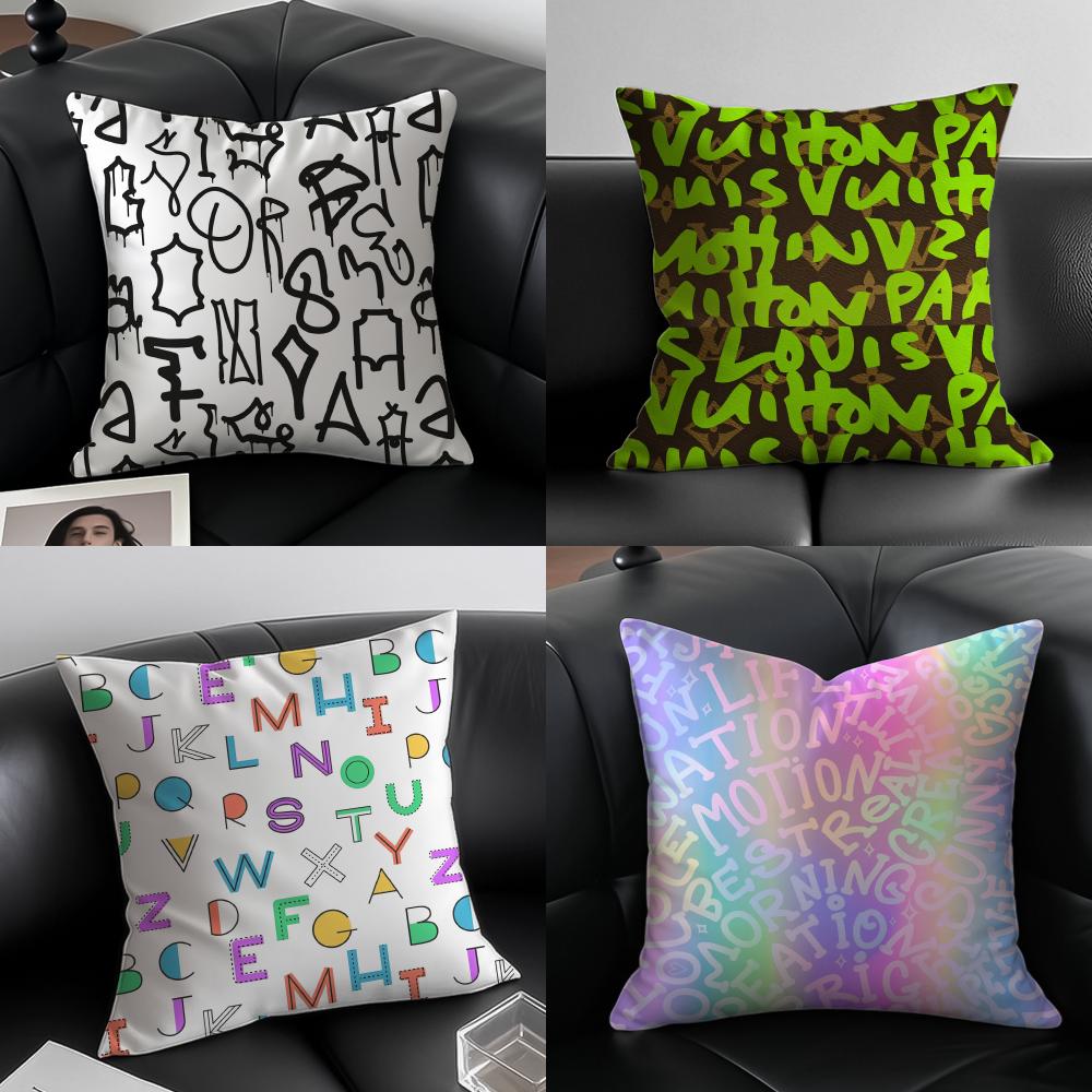 Simple English letters Cushion Cover Pillow Case Antidustmite Invisible zipper silky plush cushion