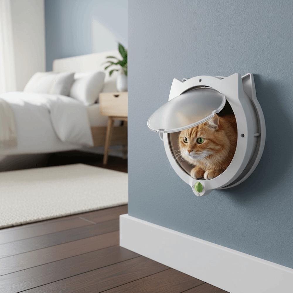 Magnetic Cat Flap Door Bidirectional Opening 4 Locking Modes Pet Archway Plastic With Cat Ears Cat Entry Exit Door