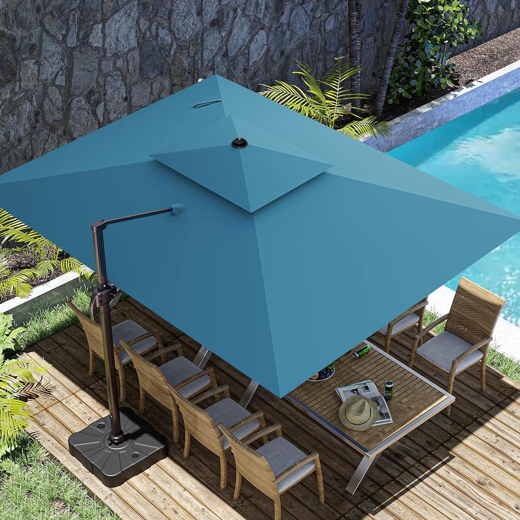 10x13FT Cantilever Outdoor Patio Umbrellas, Double Top Large Rectangle Umbrella, Heavy Duty 360° Outdoor Sun Shade Umbrella