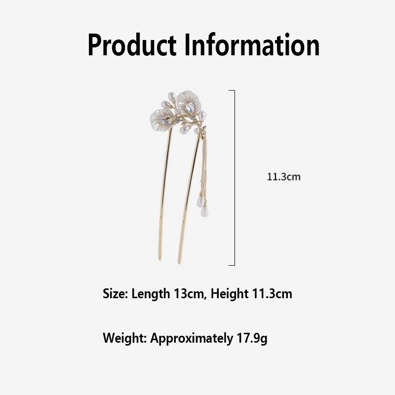 2026 New U-Shaped Hairpins Women Pearl Green Bead Flower Tassel Hair Fork Elegant Exquisite Hanfu Wedding Hair Accessories Gift