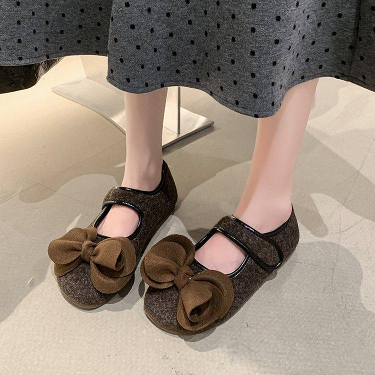 [Ushilai] French Elegant Bow Flat Shoes Women's 2025 Spring New Shallow Mouth Word Mary Jane Shoes