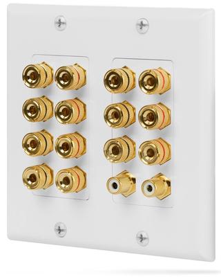 Fosmon Home Theater Speaker Wall Plate Copper Audio Distribution Outlet Panel with Banana Plug Binding Speaker Sound Audio Connector Insert Jack