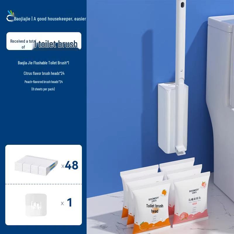 Flushable Japanese Toilet Brush with Dissolvable Head & Built-in Cleaner - Wall-Mounted Home Essential